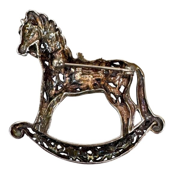 Vintage Sterling Silver J Claire 925 Rocking Horse Carousel Filagree Brooch Pin - Picture 2 of 6
